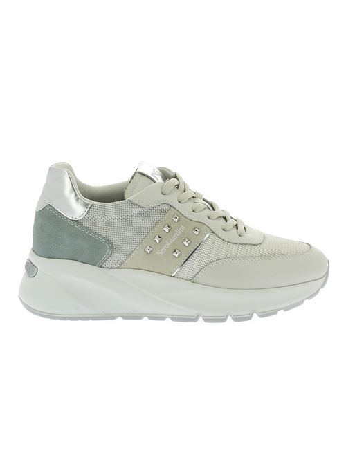 sneakers da donna in pelle e tessuto bianco panna NERO GIARDINI | E409852D713